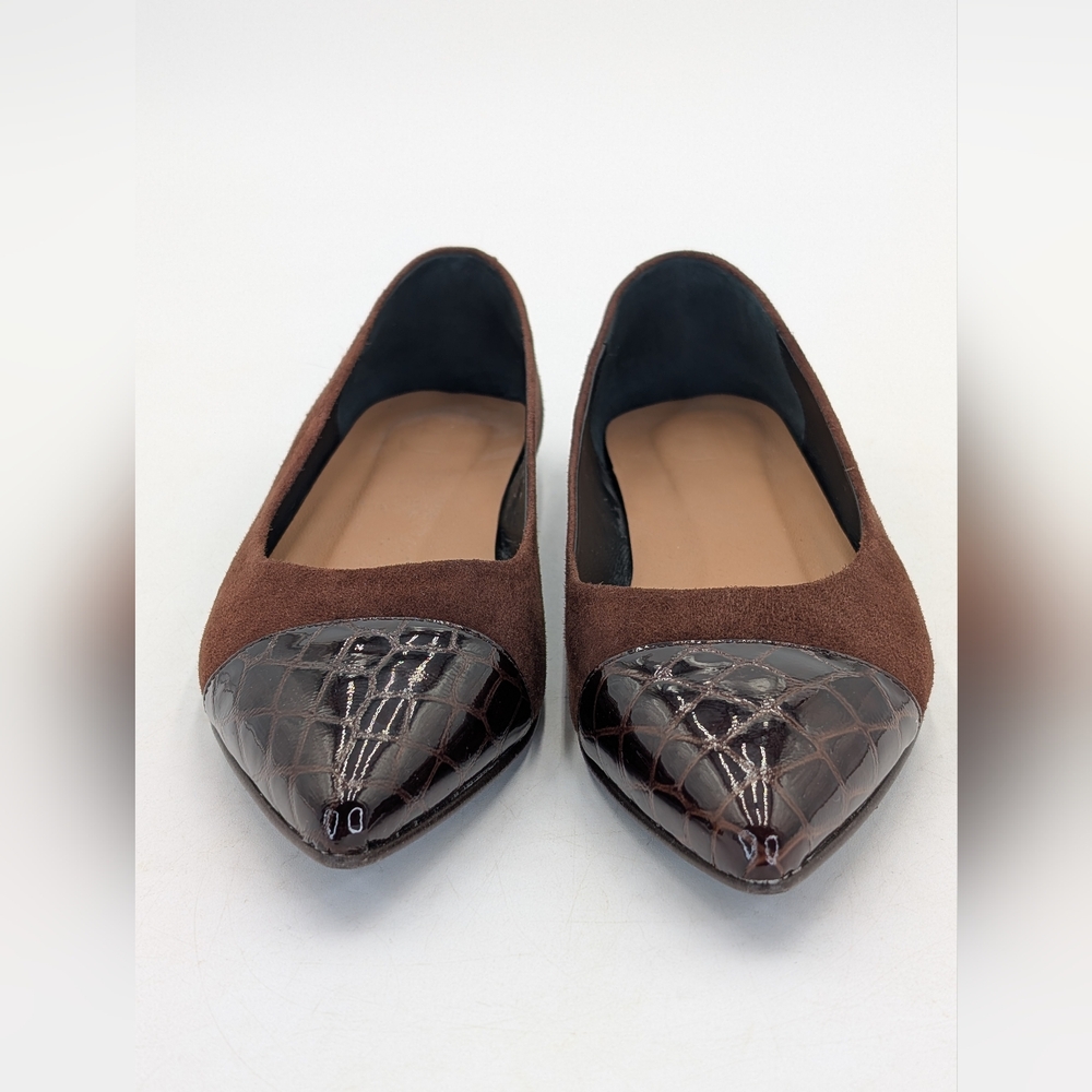 Flattered Studio Sz 6 Luxurious Suede & Croc-Embossed Brown Pointed Ballet Flats - Picture 11 of 17